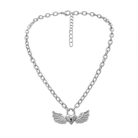 collier coeur ailes ange argent