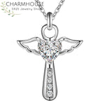 collier femme ailes d'ange coeur argent