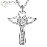 collier femme ailes d'ange coeur argent