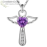 collier femme ailes d'ange coeur violet